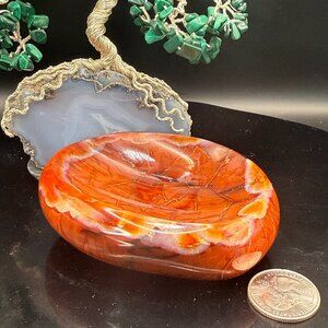 **SOLD**  Natural Red Agate Bowl Hand Carved Polished Banded Crystal Dish 57